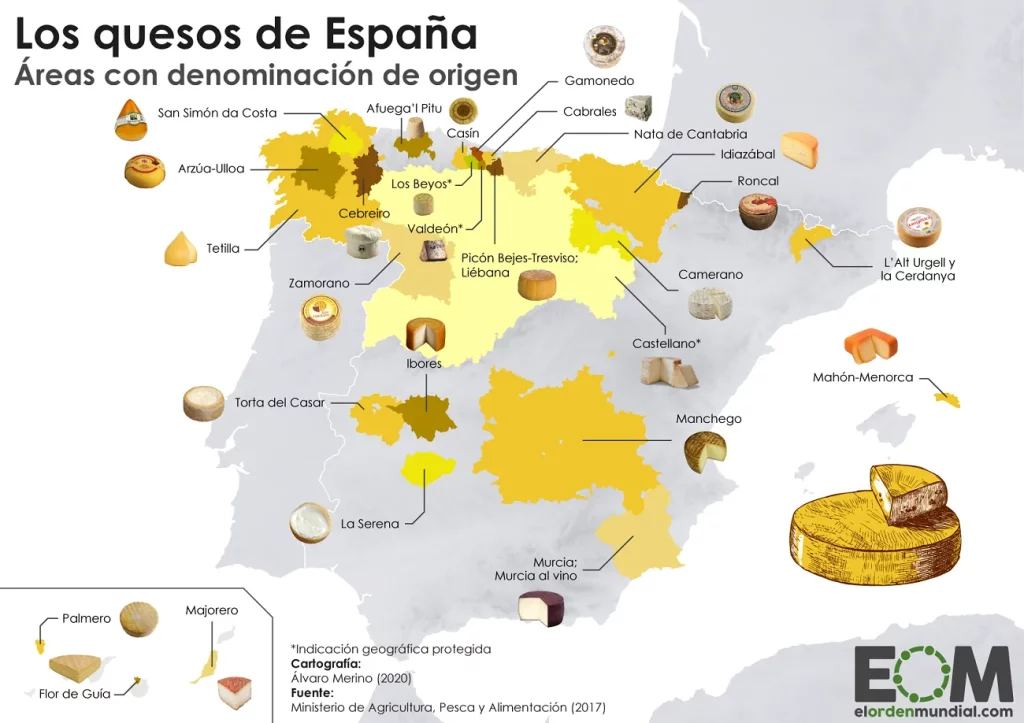 Quesos con denominación de origen en España. Imagen de EOM y el Ministerio de Agricultura.